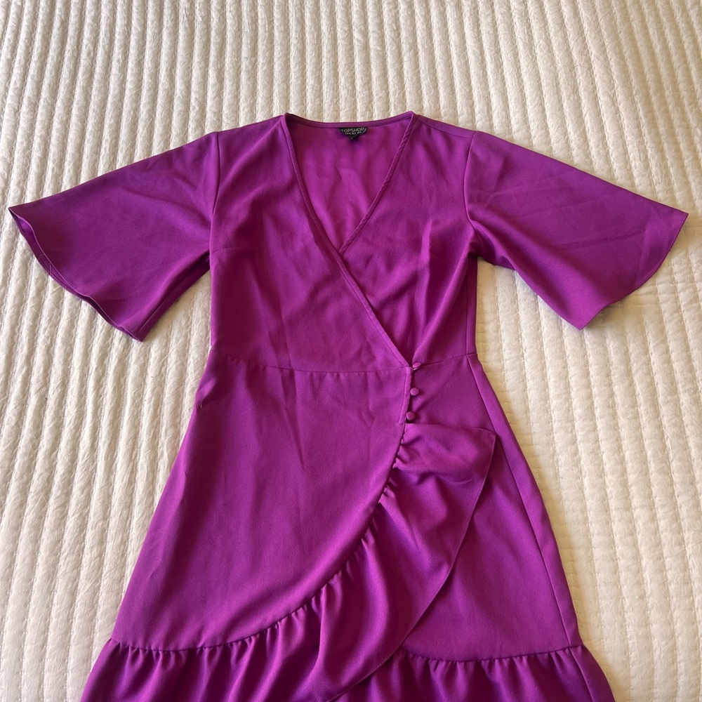 Topshop Pink Asymmetrical Sundress with Flutter Sleeves
